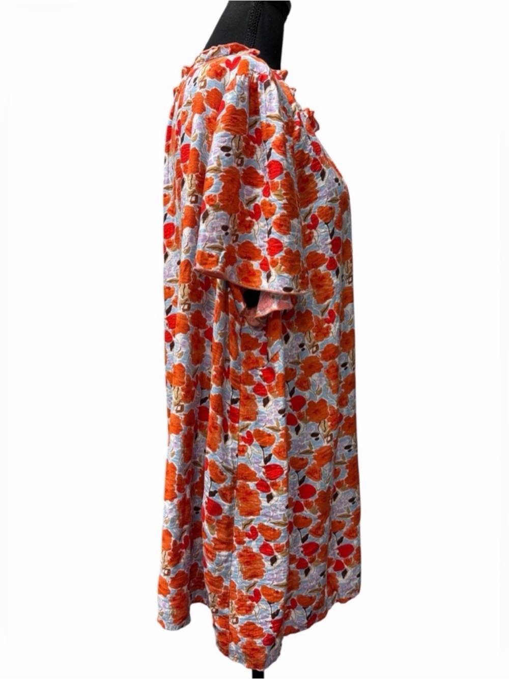 BloomChic Plus Size 22-24 Orange Floral Ruffle Neck Tunic Top - Picture 3 of 10